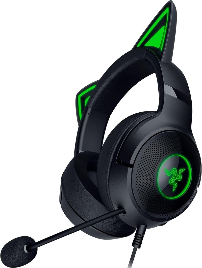 Razer Kraken Kitty V2 USB Wired Headset: Chroma RGB Kitty Ears - Stream Reactive Lighting - HyperClear Cardioid Mic - 40 mm Drivers - 7.1 Surround Sound - Comfortable Ear Cushions - Black
