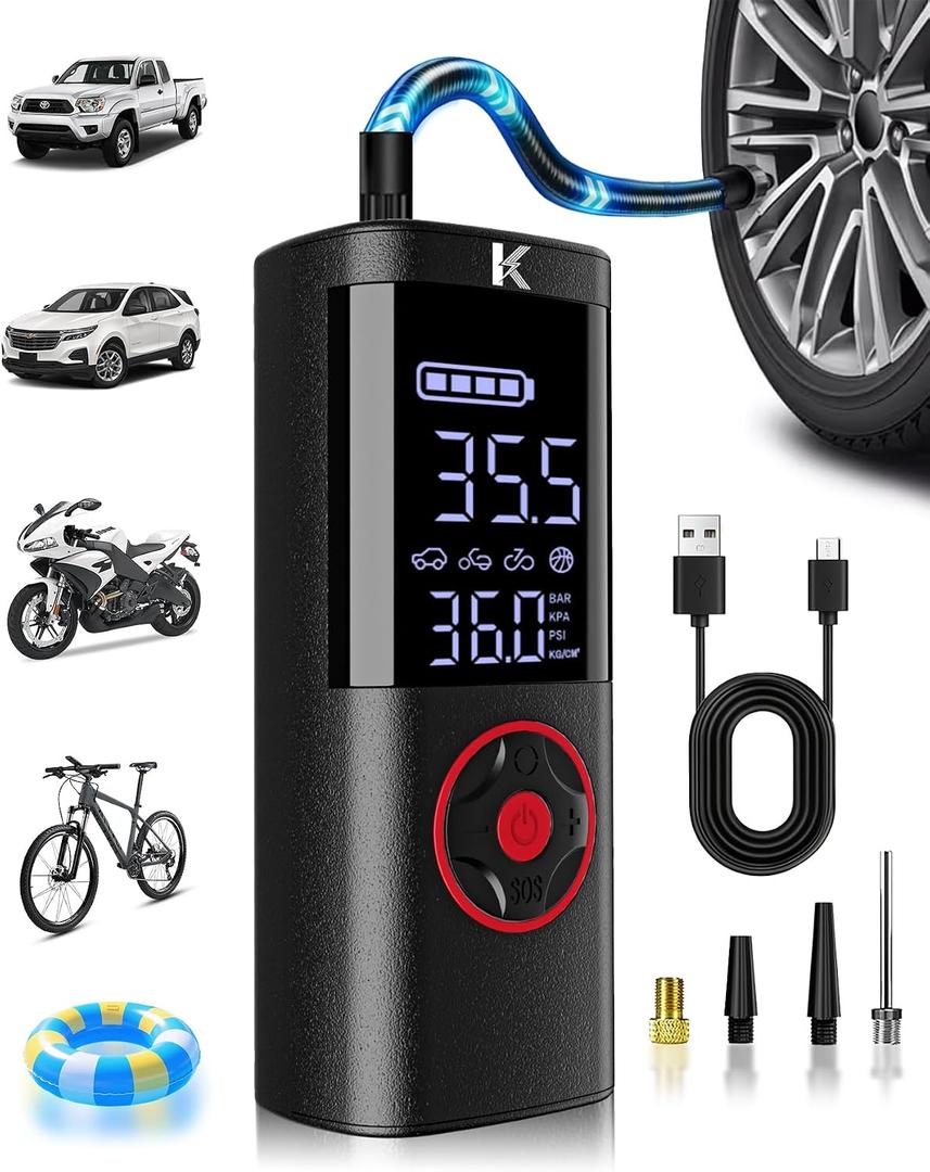 Tire Inflator Portable Air Compressor for Car 150 PSI Digital Cordless Air Compressor Pump with Pressure Gauge Cordless Auto Shutoff LED Light for Car Bicycle Motorcycle and Ball