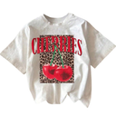 Women's Cherry Bow Graphic Tees Short Sleeve Crew Neck Summer T Shirt Tops for Women Trendy (XXL, White and Red)
