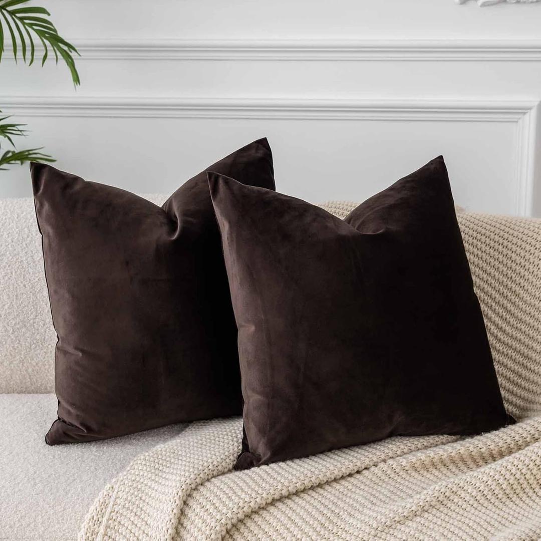 JUSPURBET Couch Pillow Covers Set of 2 Decorative Velvet Throw Pillow Covers Cases for Living Room Bedroom Home Decor Soft Cushion Covers Cases with Hidden Zipper for Sofa Bed 16x16 inch,Coffee