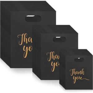 Thank You Bags for Business Small, Plastic Merchandise Bags Extra Thick Retail Shopping Bag with Handle 3 Sizes Thank You Reusable Bag for Merchandise Clothes Boutique Gift