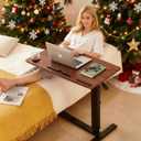 Overbed Table,Hospital Bed Table,Pneumatic Bedside Table Adjustable Over The Bed with Hidden Wheels&USB,Mobile Laptop Cart&Rolling Tray Table Hospital Home Use-Walnut
