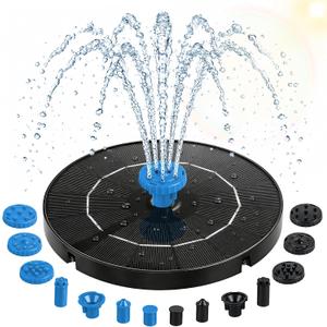 3.5W Solar Fountain Pump, Solar Bird Bath Fountain with 6 Blue & 6 Black Nozzles, Solar Water Pump for Outdoor Garden Patio Small Pond Fish Tank Landscape Decoration