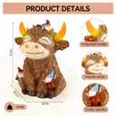 Solar Highland Cow Garden Statue with Funny Gnomes Outdoor Decor,Cow Figurine with LED Lights Yard Art Decoration for Garden,Patio,Lawn-Unique Gift for Mom,Grandma