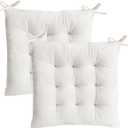 2 Pack Square Seat Cushion Chair Pads for Kitchen Dining Chairs, Soft Comfort Velvet Chair Mat Pillow Cushions with Ties for Office Desk Living Room Tatami 15.5", Ivory