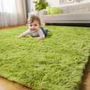Grass Green Rugs for Bedroom, Fluffy Shag Area Rug 4x6 for Kids Room Living Room Baby Nursery Decor Aesthetic, Cute Furry Cool Shaggy Throw Bedside Fuzzy Plush Moss Carpet for Dorm Classroom Playroom