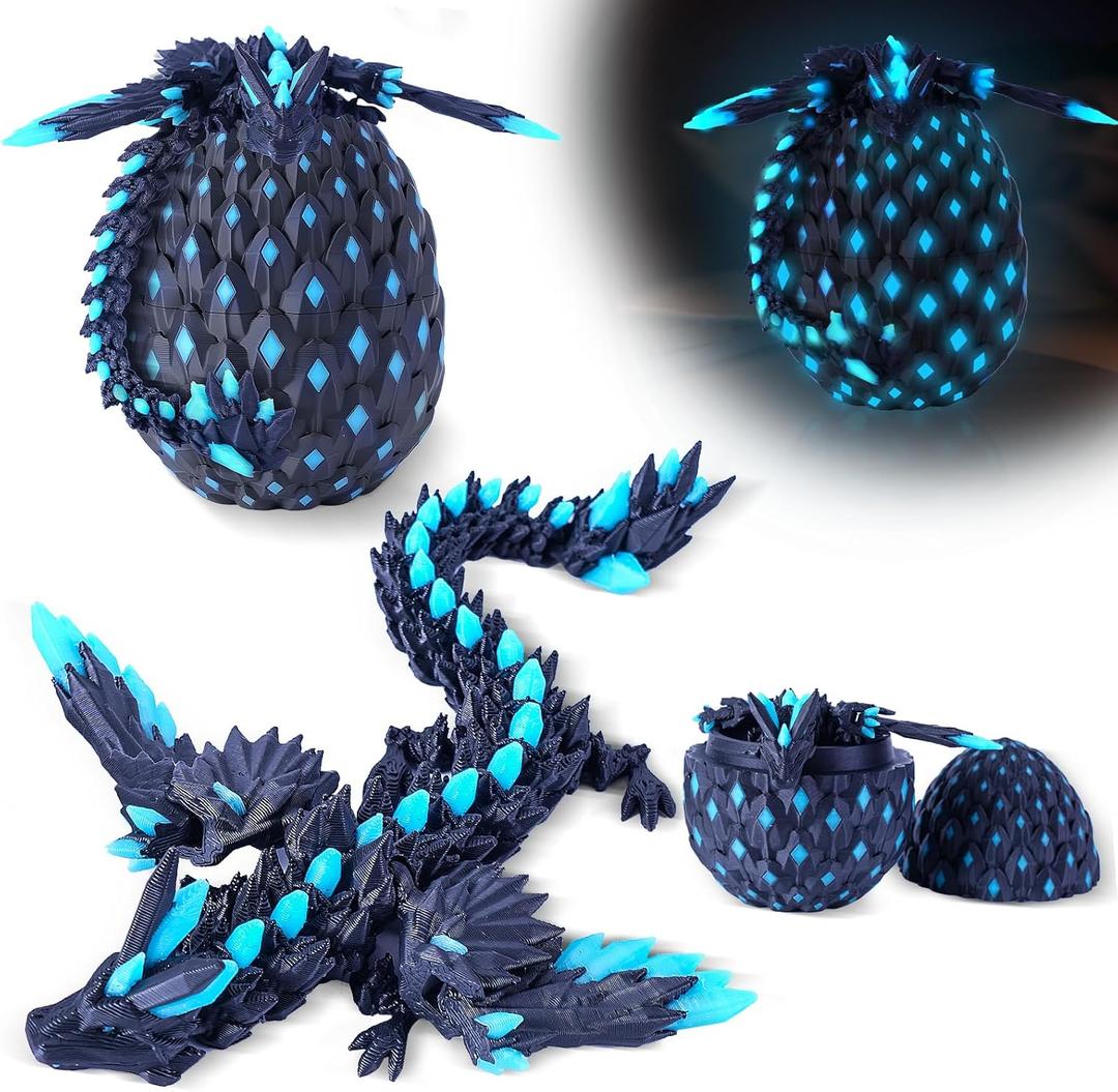 3D Printed Easter Dragon Eggs with Wings Rainbow Glow in The Dark Cool,Articulated Crystal Animals Fidget Toy,Stuff Fun Easter Basket Stuffers Toy Gifts for Kids