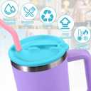 Mity rain 2PCS Silicone Tumbler Flip Straw Lid for Stanley Cup 40OZ, Spill Proof Lid Compatible with Stanley Quencher Flip Straw Lids for Replacement (Blue)