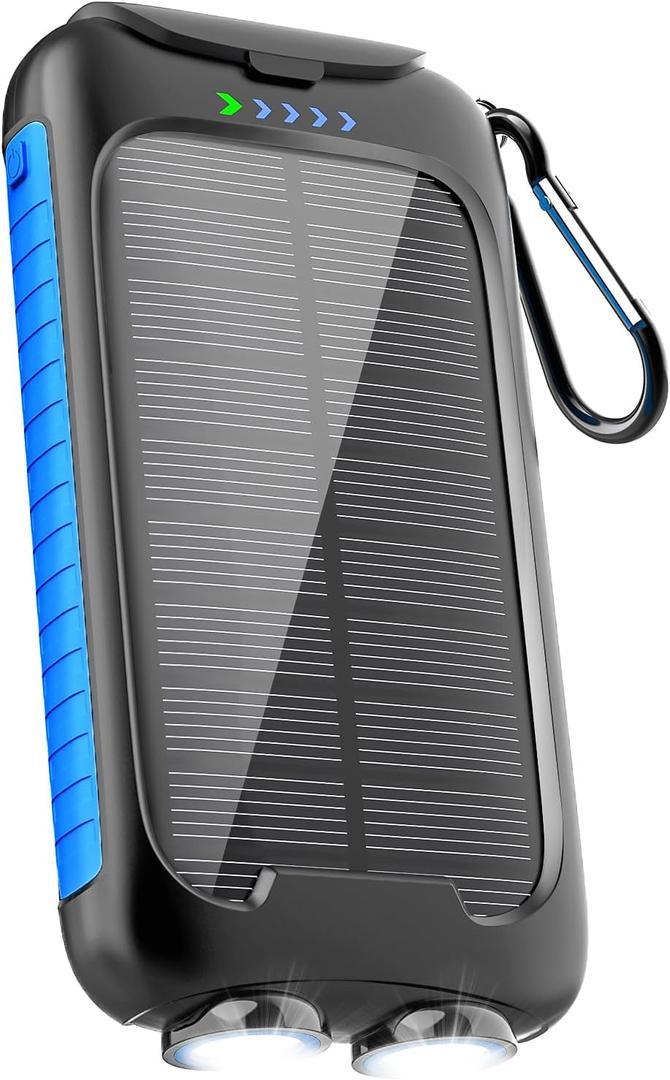 10000mAh Solar Power Bank Portable Charger 12W Fast Charging with USB-A and USB-C Ports Battery Bank Compatible with iPhone, Samsung, Waterproof, Emergency LED Flashlights for Camping, Hiking, Outdoor