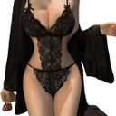 txsrbsj Women Lingerie One-Piece Lace Bodysuit Lingerie Outfits - Adjustable Strap (Black, XL)