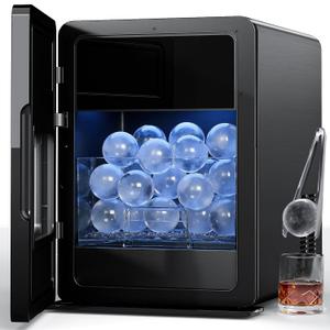 Rellytech 2 Ice Ball Maker 4 pcs Round Cubes in 35 Mins, 144pcs/Day, Clear Sphere Ice Maker Machine for Whiskey, Cocktails, Self-Cleaning, Auto Water Supply, for Home Parties Office