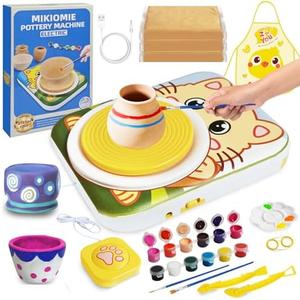 Pottery Wheel for Kids Arts and Crafts Toys for Kids 4-8 8-12 Girl Beginner with Foot Pedal USB Power 3 Clay Packs Apron Tools Mini Art Supplies Birthday Christmas Gifts for 9 Year Old Girls