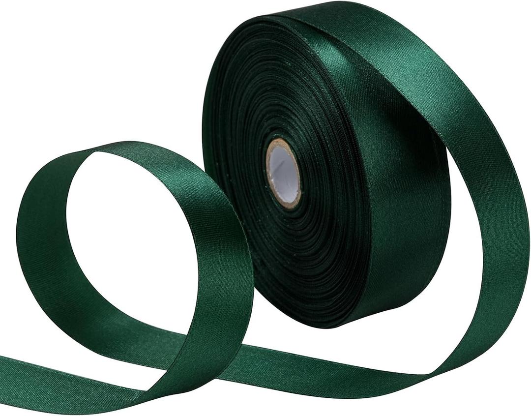 Dark Green Ribbon for Gift Wrapping, Satin Fabric Roll for Mother's Day Bows Making & Floral Bouquets. 1 inchx50 Yards