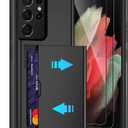 Pilaru for Samsung Galaxy S21 Ultra Case with Card Holder and (2 Pcs) HD Screen Protector, Slim Heavy Duty Dual Layer Shockproof Design & Hidden Card Slot Wallet Case for S21 Ultra-Black