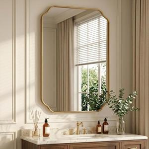 30"x22" Gold Wall Bathroom Mirror, Scalloped Edge Vanity Mirror
