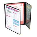 Menu Covers, Double Fold and A Half, 3 Pockets, 6 View, for 8.5" x 11" Letter Size Paper and 4.25" x 11" Paper, Pack of 6, Black Edging + Gold Metal Corner, Made with Leatherette & Vinyl