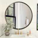 Wall Mirror Small Round Bathroom Mirror Metal Brushed Framed Rounded Corner Ative Hanging Mirror for Living Room Bedroom Entryway Farmhouse Caffee 16 inch 
