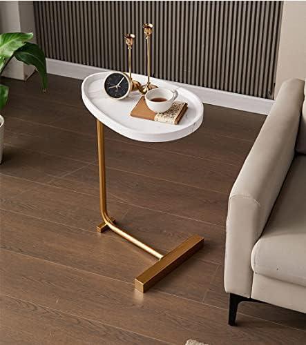 WANLIAN Small Side Table,23inch C Shaped End Table for Sofa and Bed, TV Tray Table with Metal Frame for Couch, Living Room, Bedroom (White+Gold)