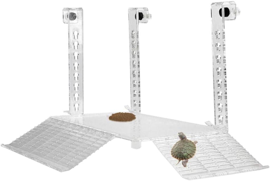 YXQ Hanging Turtle Basking Platform Multifunctional Acrylic Large Ramp Terrace Fence Type Aquarium Tank Decor Platform for Aquatic Reptile Feeding Resting