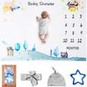 Baby Monthly Milestone Blanket 40" X 50" Play Mat with Matching Hat & Bow Newborn Gifts Kids Photography Props for Boy and Girl (Baby Shower)