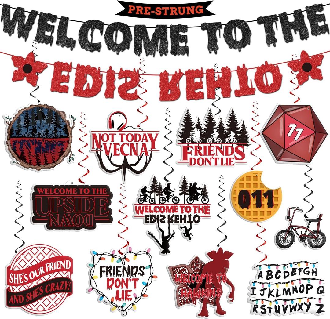Birthday Party Decorations Glitter Welcome to The Other Side Banner and Hanging Swirls Set Horror Birthday Decorations for Themed Gathering Home Room Decor Supplies