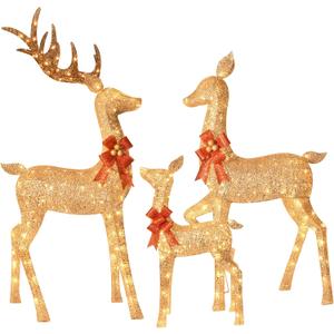 3D 6.5FT Christmas Deer Family Set, 340 LEDs - Gold
