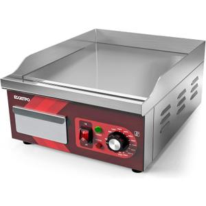 EGGKITPO 14 Inch Electric Griddle 120V 1800W, Non-Stick Flat Top Grill Commercial Electric Countertop Griddles Stainless Steel Adjustable Temperature Control 90-575 for Home or Restaurant Use