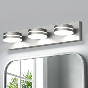 Vanity Lights for Bathroom, 18.9in Brushed Nickel Bathroom Light Fixtures Over Mirror, 3-Light Modern LED Wall Sconce Makeup Lighting, 350° Rotatable, Dimmable 6000K Cool White, Hardwired, 18.90 inches