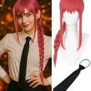 Swooflia Pink Braid Wig for Women & Cosplay Accessories - Convenient Set Includes Adjustable Wig Cap, Tie, Cosplay Wig for Halloween, Costume, Party and Daily Use (Wig2-25)