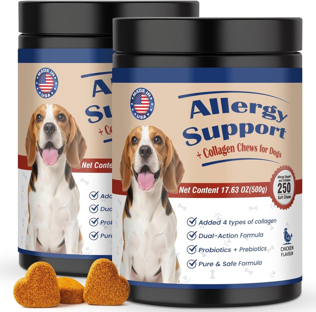 Pet Allergy Relief Chewable Tablets,500count Natural Collagen Drops Dual-Action Formula Joint Health Care with Colostrum Probiotics, BBD  07/16/2027