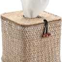 Seagrass Square Tissue Box Cover Woven Napkin Holder Decorative for Bathroom Farmhouse (Whitewash, 5.5 x 5.5 x 5.5 Inch)