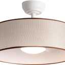 LED 20 Smart Linen Fabric Drum Dimmable Ceiling Fan with Light and Remote, Low Profile Round Lamp Lighting, Small Circle Semi-Flush Mount Fandelier Fixture for Indoor Bedroom Dining Kitchen