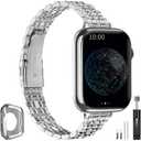 ANTHOUSE Slim Watch Band Compatible with Apple Watch 41mm 45mm 42mm 44mm 40mm 38mm Metal stainless steel Watchband suitable for iWatch 8/7/6/5/4/3/2/1/SE series Women Luxury strap