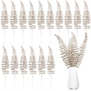 Yunsailing 16 Pcs Christmas Picks Sprays Glitter Leaves for Xmas Tree Decorations Artificial Spray Picks Branches Sprays DIY Bouquet Stem Floral Branches for Christmas Tree Vase Home(Champagne)