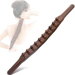Goodtar Guasha Wood Stick Tools Wooden Therapy Scraping Lymphatic Drainage Massager, Double Row 20 Beads Point Treatment Gua Sha Tools for Back Leg,1 pcs Pack of 2