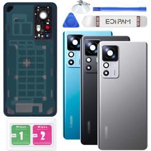 Back Glass Replacement for Xiaomi 12T Pro Back Cover Rear Housing with Camera Lens + Repair Tool Kit Genuine Rear Glass (Silver)