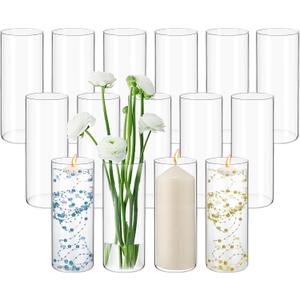 15Pack Glass Cylinder Vases for Centerpieces 10 Inch Tall Clear Flower Vases, Glass Hurricane Candle Holder Wedding Decorations, Modern Floating Candle Vase for Party Home Decor(3.35 x 10 Inch)