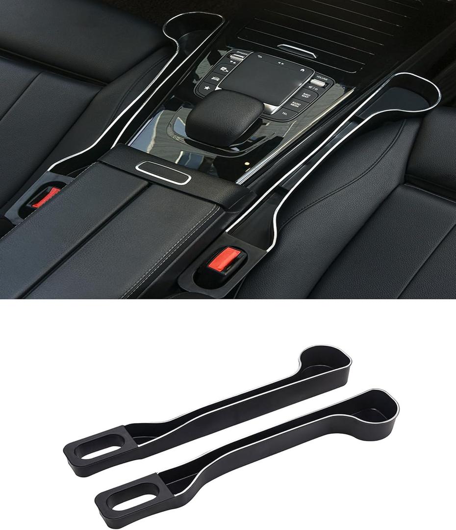 Car Seat Gap Filler Organizer- Upgrade Car Side Seat Gap Filler with Cup Holder and Phone Holder- Car Seat Gap Organizer for Prevent Falling-Seat Gap Storage 2 Pack (2, Black)