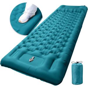 Inflatable Camping Sleeping Pad with Pillow, Extra Thickness 4 Inch Sleeping Mat with Built-in Pump, Compact & Ultralight Camping Air Mattress for Backpacking Hiking Tent Traveling (Peacock Blue)