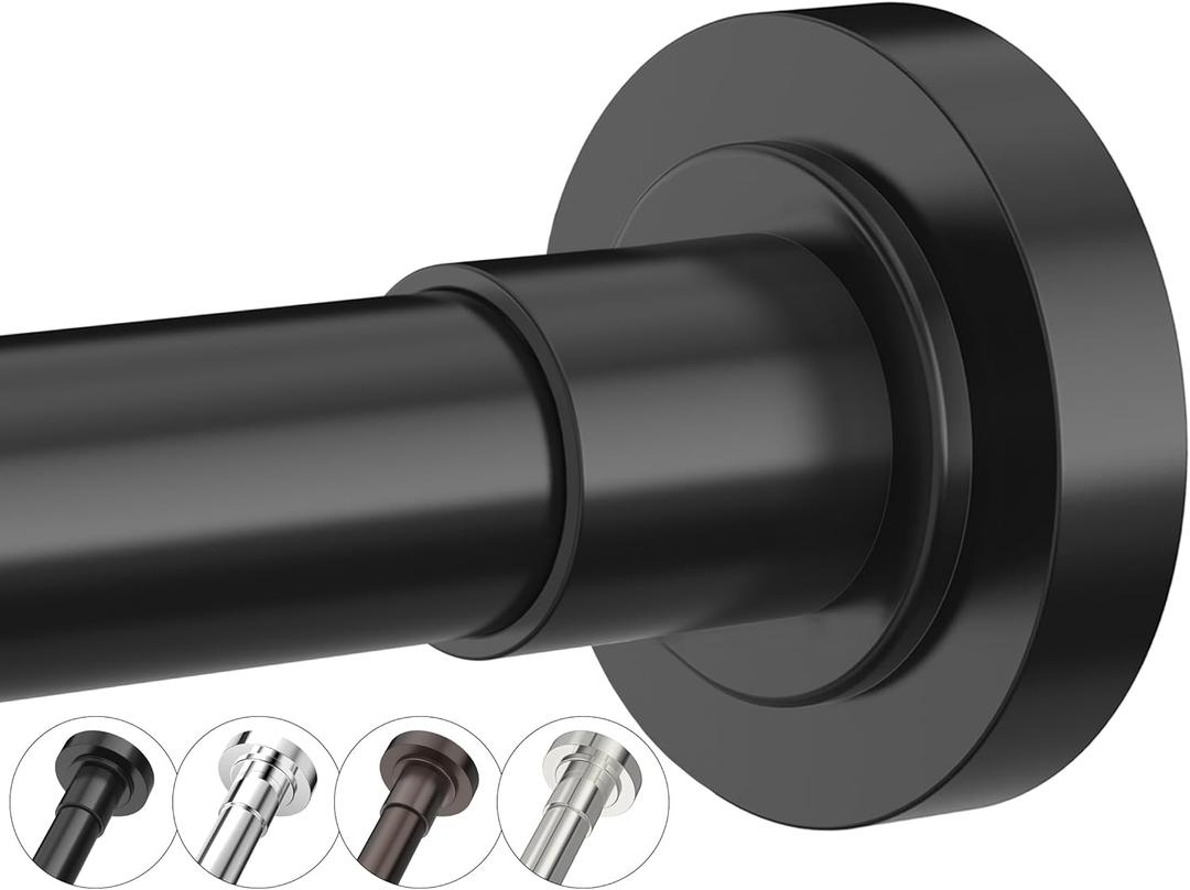 Shower Curtain Rod Adjustable 29-62 Inches, Spring Tension Shower Rod Stainless Steel 1 Inch Diameter Telescoping Curtain Rod for Bathroom, Windows Wardrobe, Non Slip, No Drilling, No Rust, Black