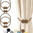 Hion Magnetic Curtain Tiebacks Dark Brown 4 Pack, Curtain Tiebacks Buckles Holdbacks Holders Hooks Clip for Home Bedroom Office Decorative Thick or Thin Curtain