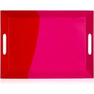 Melamine Serving Tray with Handles, Chip and Break Resistant, Durable and Kid-Friendly Food Tray for Indoor and Outdoor, Dishwasher Safe (Fuchsia/Red)