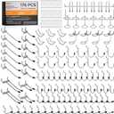 INCLY 176PCS Extra Thick Pegboard Hooks, 1/4" Heavy Duty Metal Peg Board Hooks Assortment with Peg Locks Pegboard Accessories Kit for Garage Wall Organizer Hanging Tools (Silver)