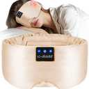 LC-dolida Luxurious Silk Soft Sleep Mask, Sleep Headphones with Bluetooth 5.4 for Side Sleeper, Total Blackout Eye Sleeping Mask for Women and Men, Ideal Gift for Restful Sleep, Travel(Champagne)