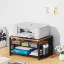 Marbrasse Wood Printer Stand for Desk, 2-Tier Desktop Printer Table for Home Office, Printer Stand with Storage Drawer 2 Pen Holders, Multi-Purpose Desk Organizer for Fax Machine Scanner(Wood Brown)