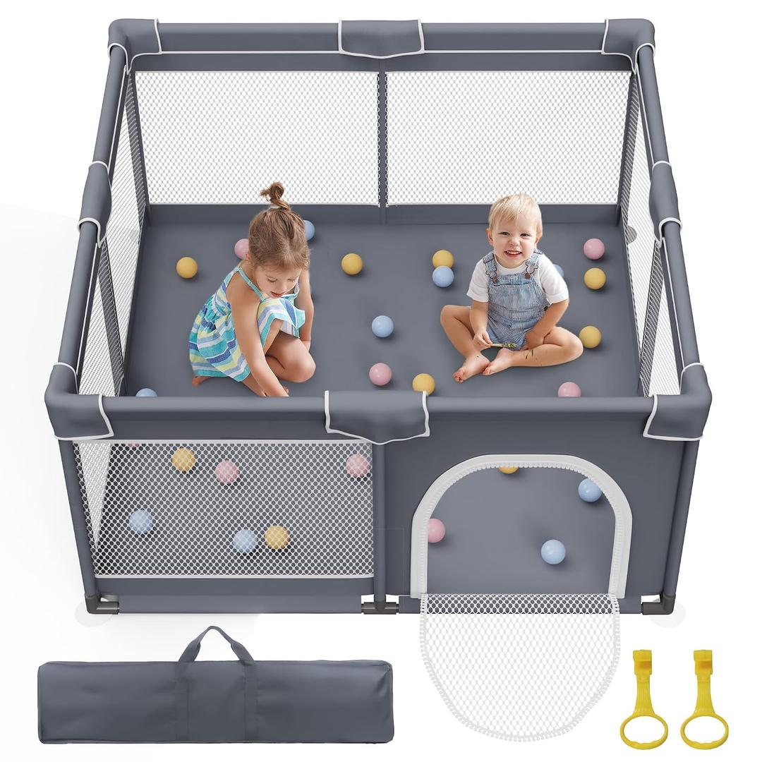 Jixrolyn Baby Playpen 50"x50", Sturdy Safety Baby Fence Play Area with Soft Breathable Mesh, Anti-Slip Base, Play Pen for Toddlers 1-3