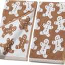 Shemilly 2pcs Christmas Hand Towels Brown Xmas Gingerbread Jacquard Hand Towel for Bath 100% Cotton Thick Soft Bathroom Kitchen Decorative Set for Christmas Winter Holiday Decor Gift,18 x 28 Inch