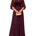 DRESSTELLS Formal Dresses for Women, Lace Sleeve V Nevk Mother of Bride Dress for Wedding Guest Bridesmaid Evening Gown Party Prom A-line, Burgundy, XL