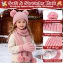 Kids Winter Gloves Hat Scarf for Girls,Ages 3-10 Kids Christmas Gifts,8 7 6 Years Old Girl Wool Beanie Gloves Hat Scarf (Pink)
