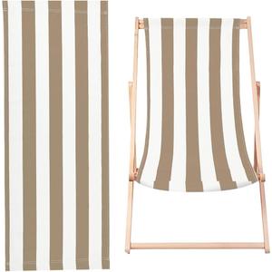 GORGECRAFT 44.49x17 Beach Sling Chair Replacement Canvas Tan and White Stripes Patio Sling Chairs Cloth Outdoor Folding Chair Fabric Folding Sling Lounge Chairs Canvas for Sunbathing Garden Courtyard